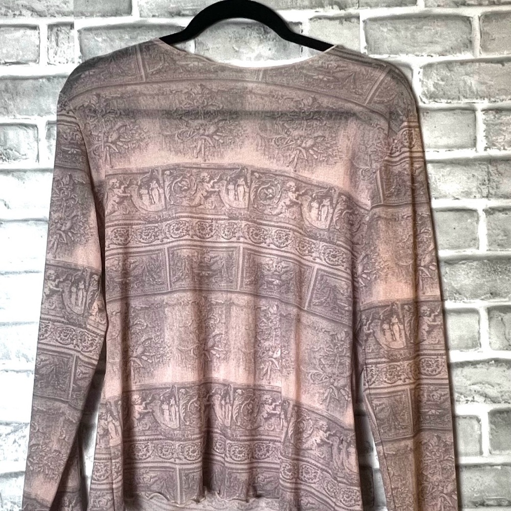 jean paul gaultier style pink and grey rennisance mesh long sleeve top vintage